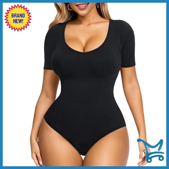 Seamless Tummy Control Bodysuit Short Sleeve Shapewear Jumpsuit Top